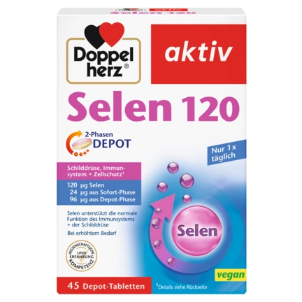 Abbildung der Produktverpackung Doppelherz aktiv Selen 120 Frontansicht